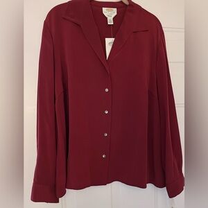 Talbots Elegant Deep Red Button-Down Shirt 14 NWT